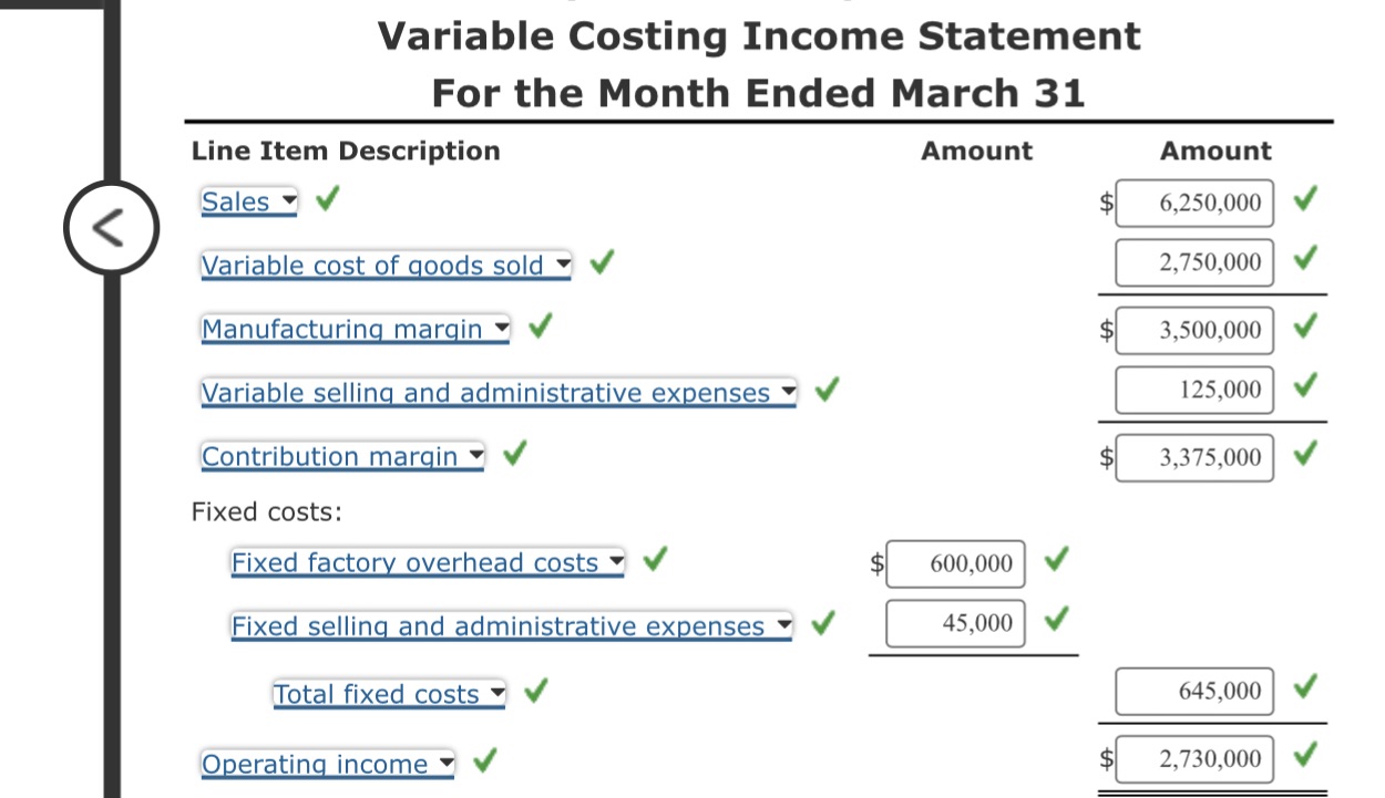 How is variable selling and administrative expenses calculated? Variable Costing Income Statement