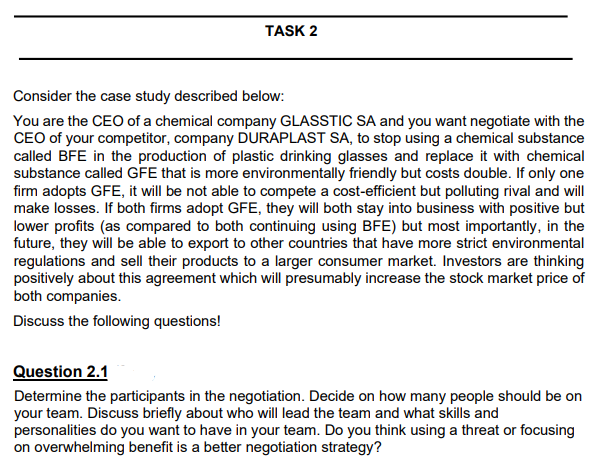 GED of a chemical company GLASSTID SA and you want negotiate with