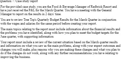 are the Food & Beverage Manager of Redbrick Resort and have just