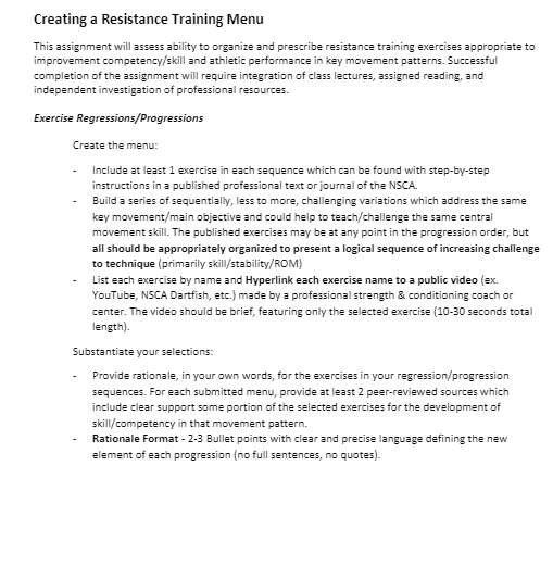 Creating a Resistance Training Menu 'greEEizn order, but n.me 2nd Hyperlink uch