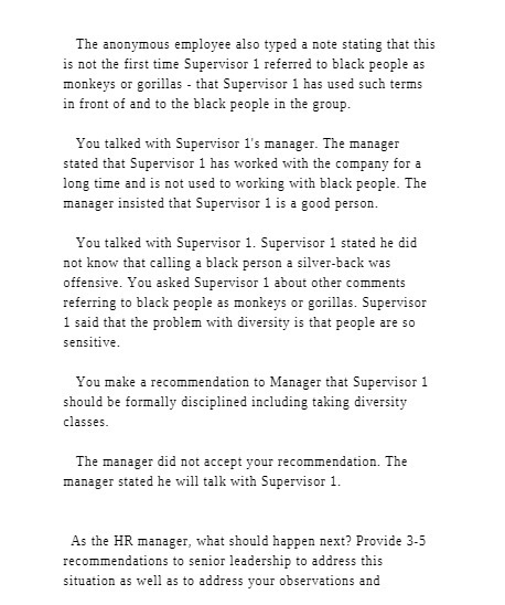 The anonymous employee also typed a note stating that this is