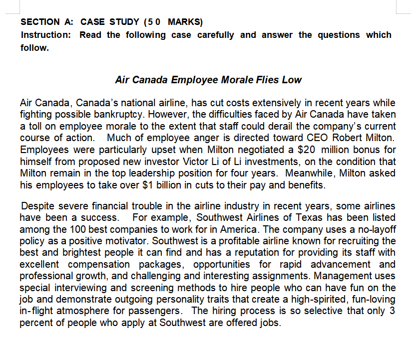  SECHON A: CASE STUlill'r'r {5 U MARKS} Instruction: Read the following