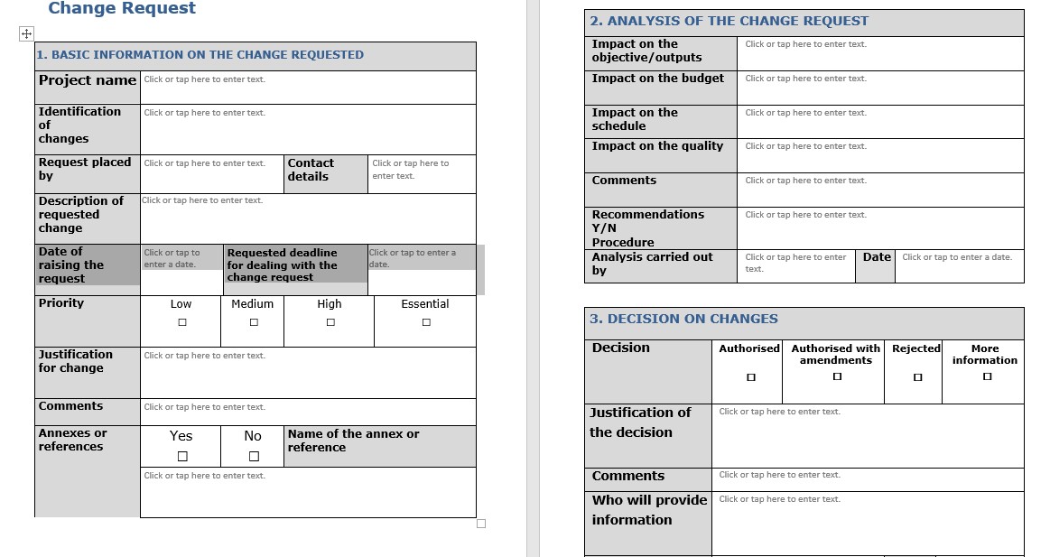  Change Request 2. ANALYSIS OF THE CHANGE REQUEST Impact on the