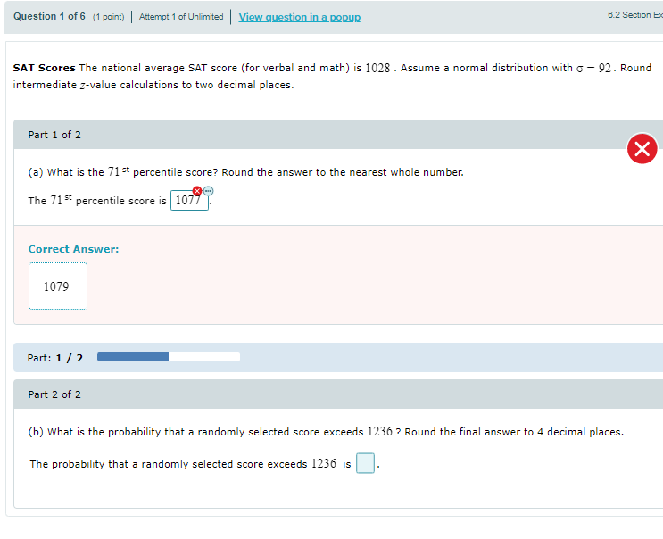 (b) What is the probability that a randomly selected score exceeds 1236?