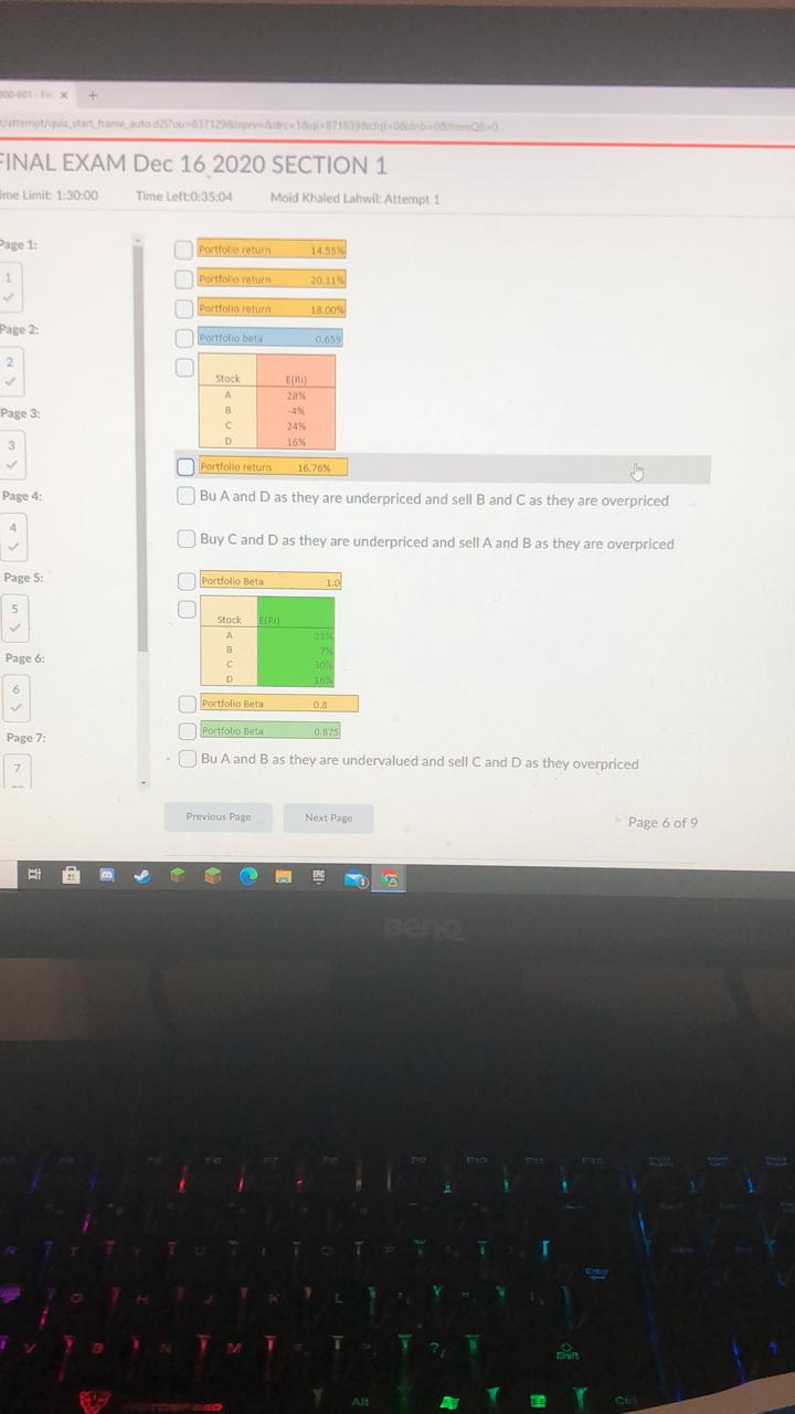 Previous Page Next Page Page 6 of 9 Question 6 (6 points)