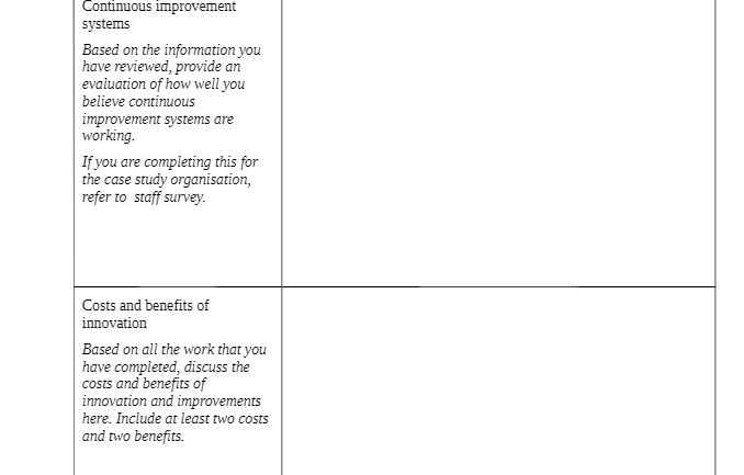 an evaluation of how well you believe continuous improvement systems are working.