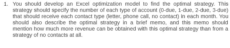 1. You should develop an Excel optimization model to find the