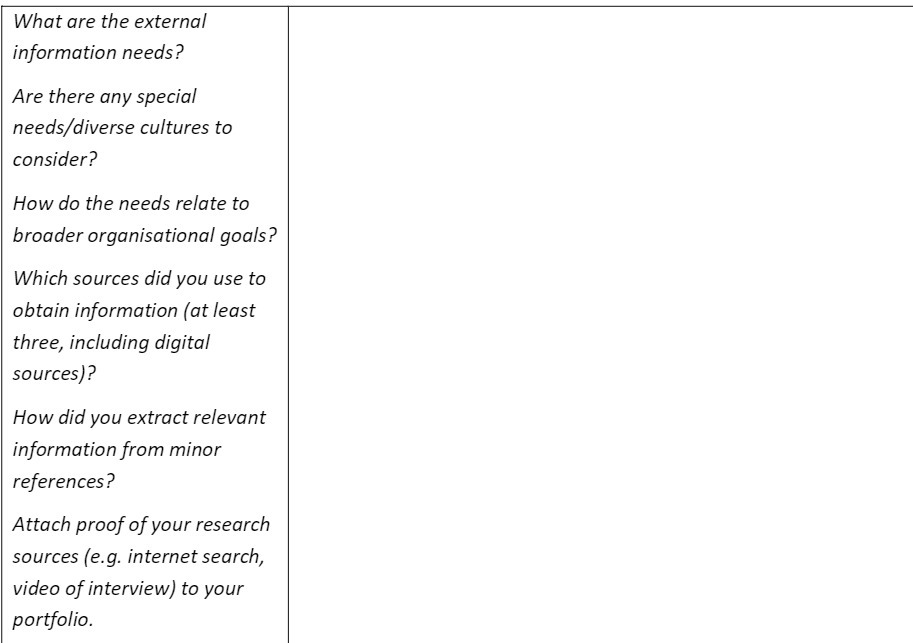 cultures to consider? How do the needs relate to broader organisational goals?