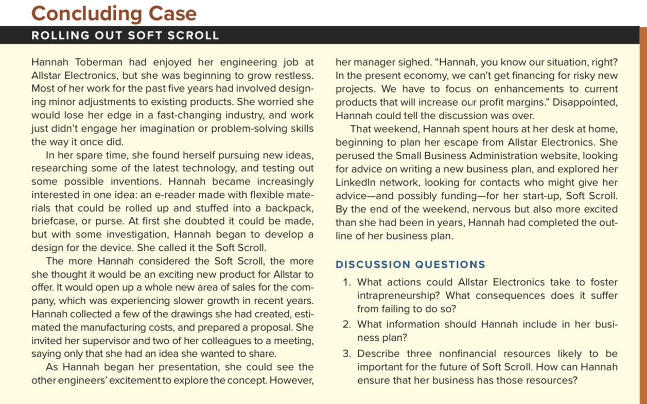 Answer discuss questions Concluding Case ROLLING OUT SOFT SCROLL Hannah Toberman had