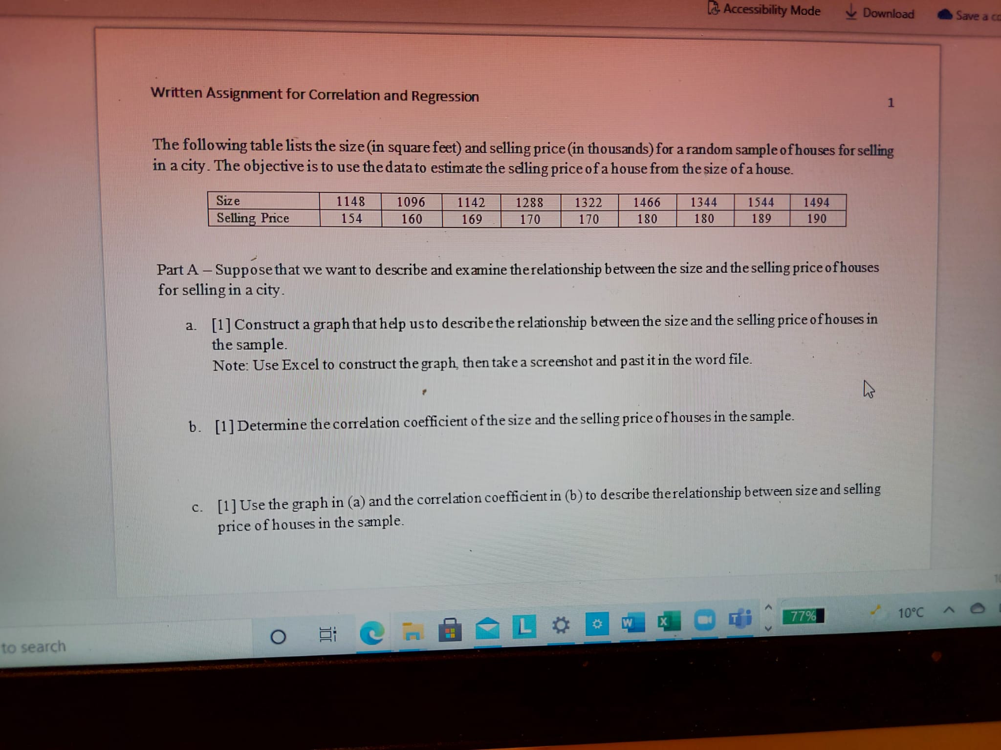 (in thousands) for a random sample of houses for selling in a