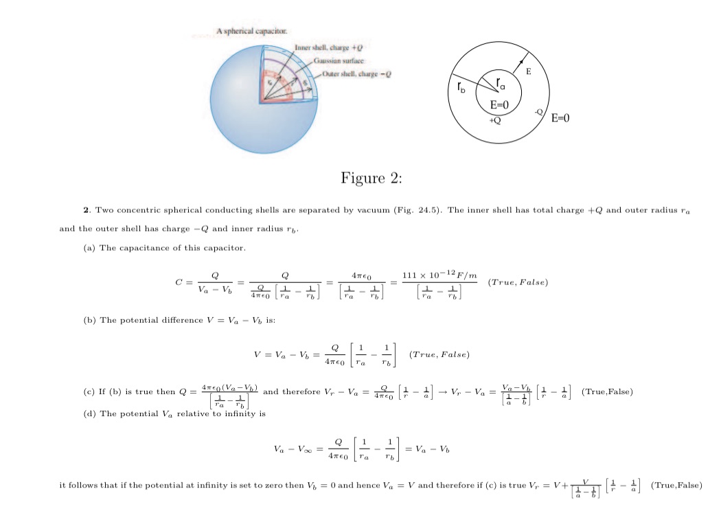 True or false? A spherical capacitor. Inner shell, charge +0 Gaussian surface