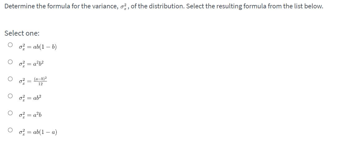 a formula for the second raw moment of the distribution. Select the