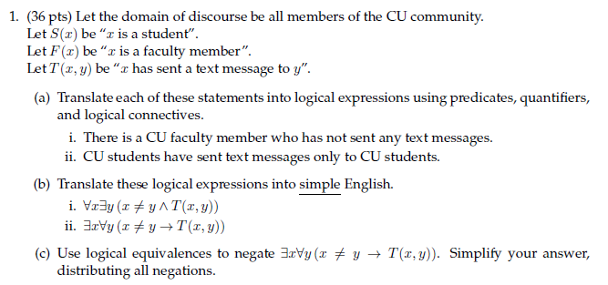 Please explain step by step 1. {36 pts} Let the domain of