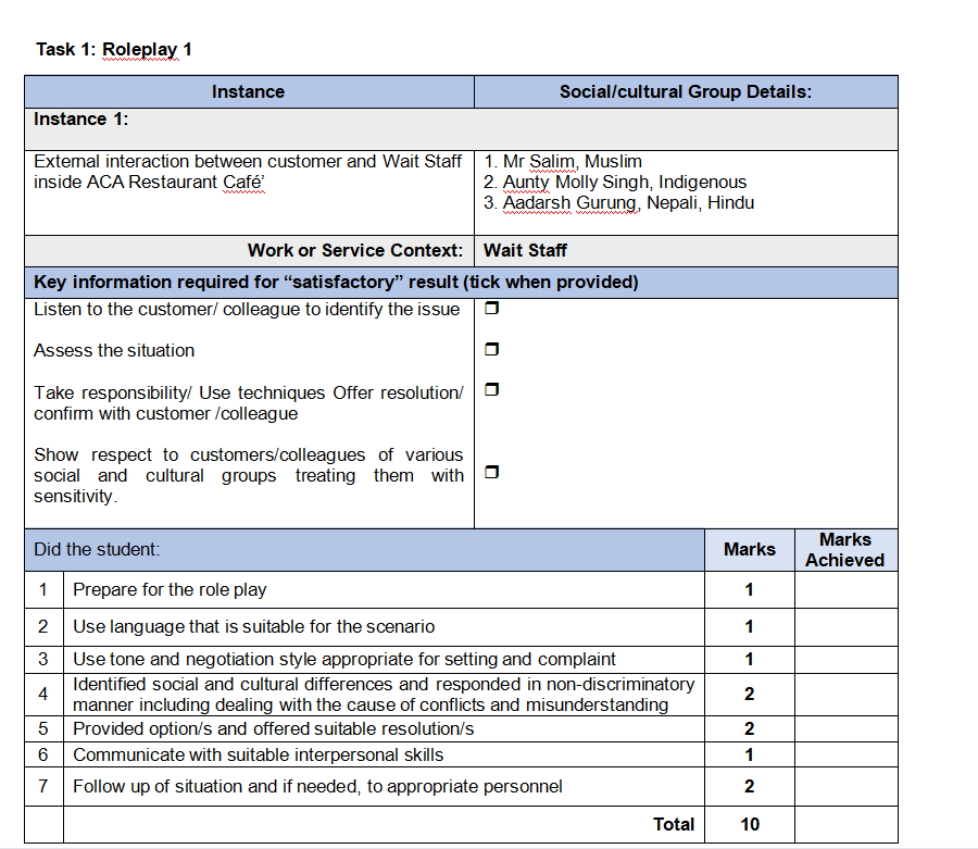 instances. You will have to conduct all 3 (three) roleplays by demonstrating