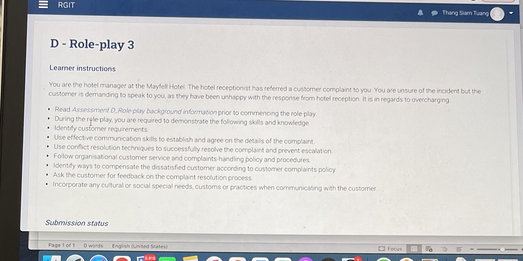 . .. HQ? D - Role-play 3 ' Learner instructions You