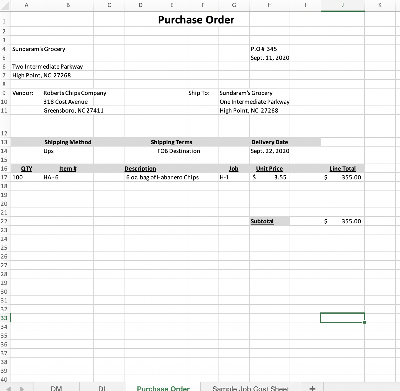 Cost Sheet 2 3 4 Client Name: Sample Purchase Order Number: Sample