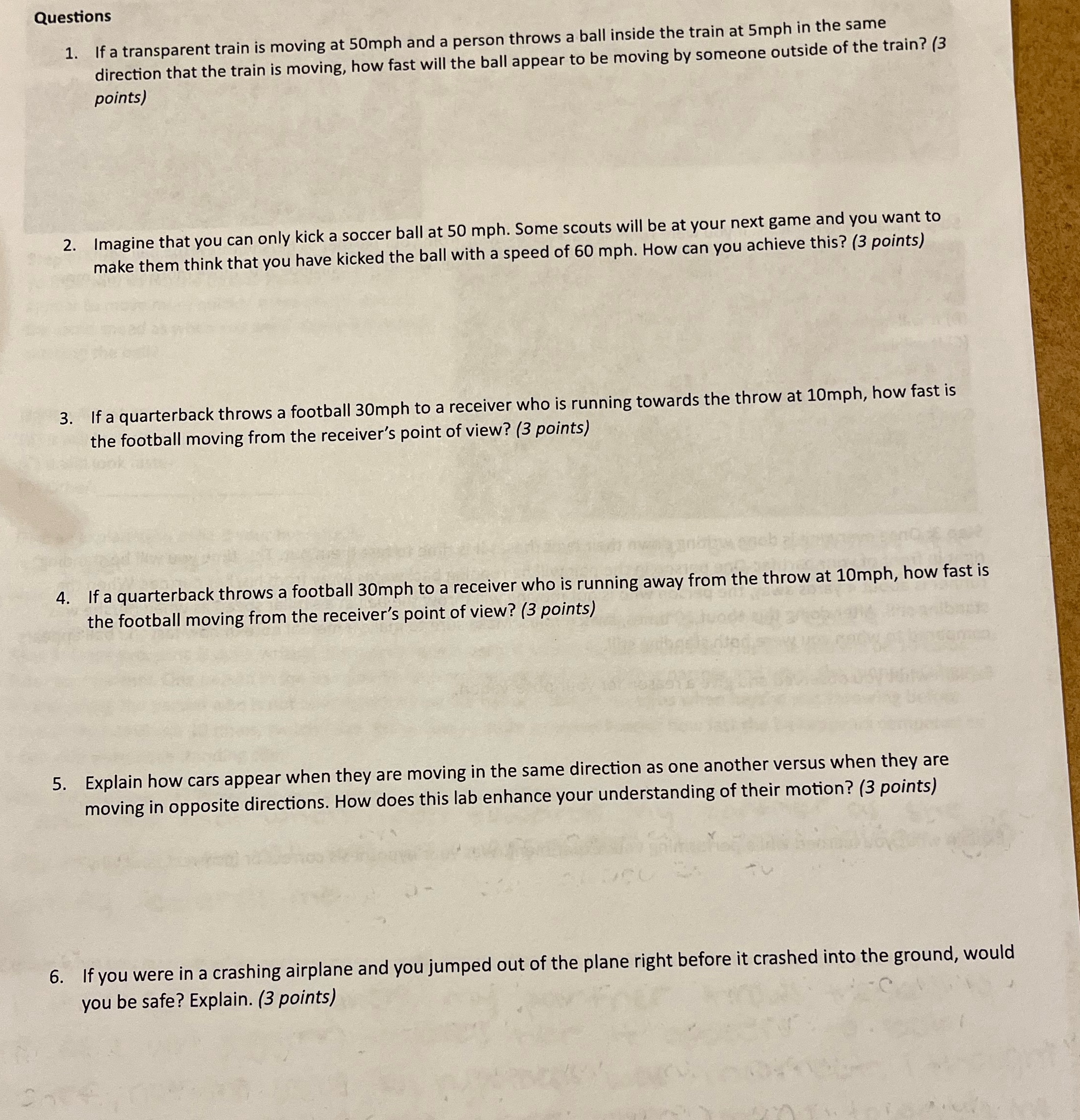 help asap please! and show work please :) Questions at 5mph in