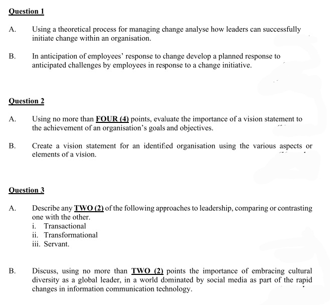 Question 1 A. Using a theoretical process for managing change analyse