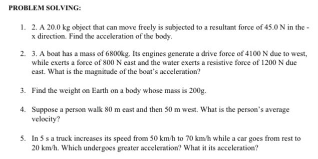 Write GIVEN FORMULA AND SOLUTION PROBLEM SOLVING: 1. 2. A 20.0 kg