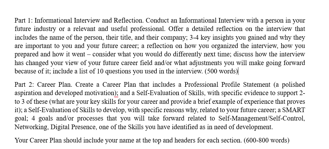 Part 1: Informational Interview and Reflection. Conduct an Informational Interview with