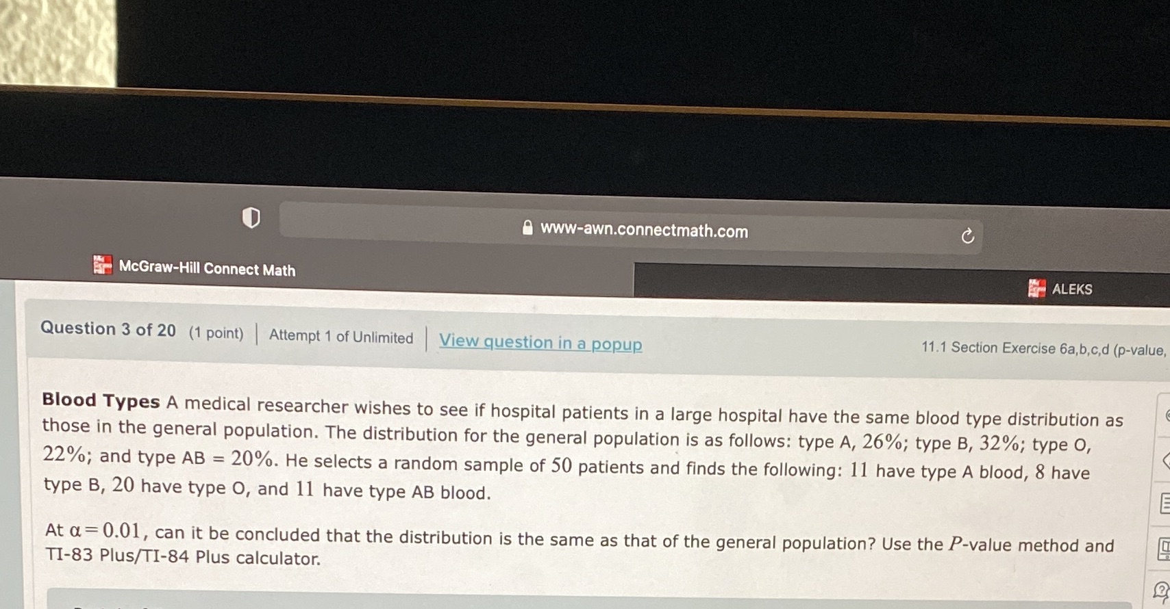 Find the P-value. D a www-awn.connectmath.com E1- McGraw-Hill Connect Math Question 3