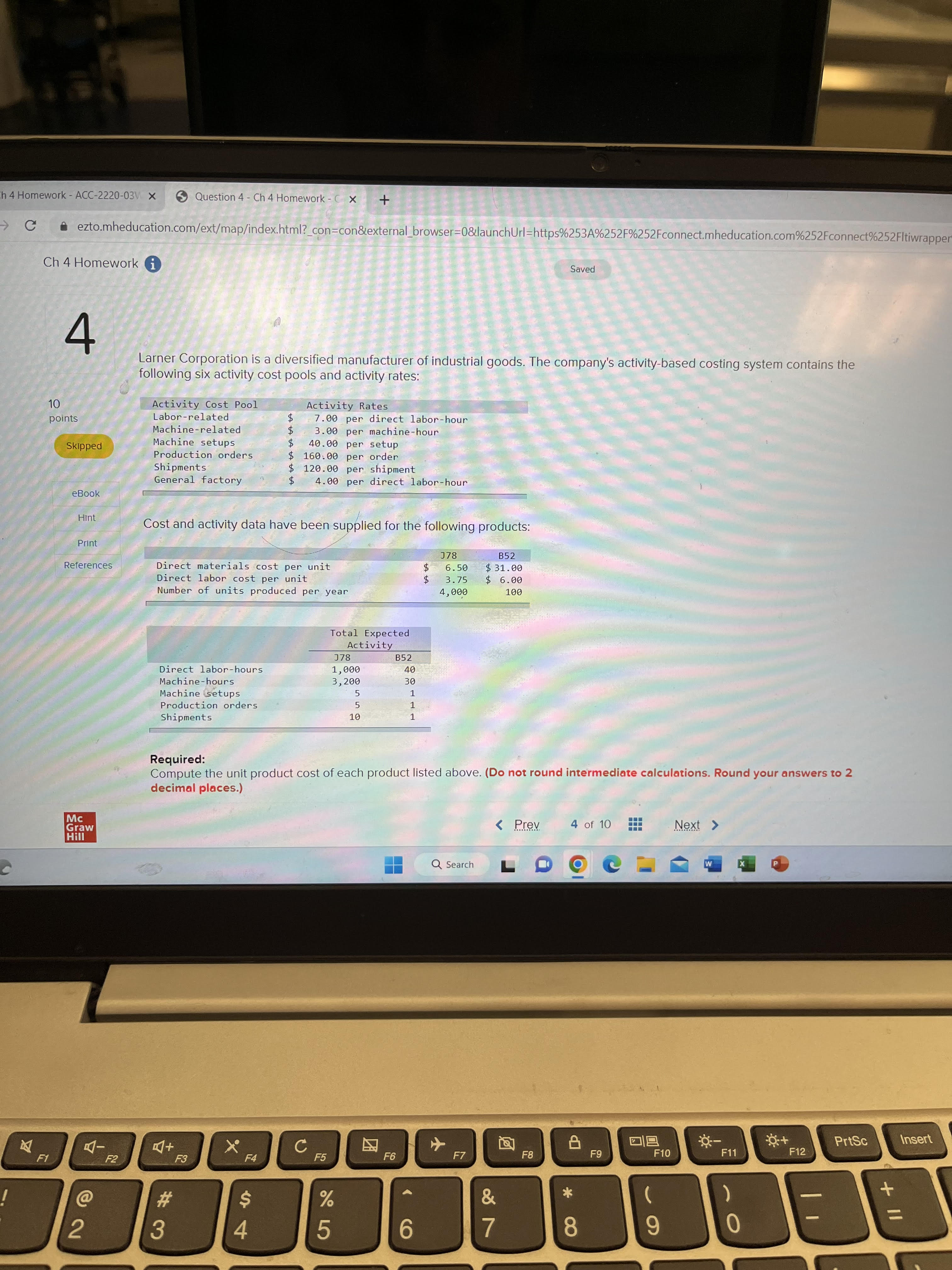  h 4 Homework - ACC-2220-03V x Question 4 - Ch 4