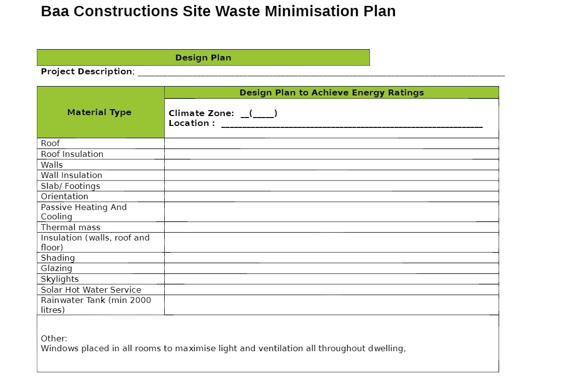  Baa Constructions Site Waste Minimisation Plan Design Plan Project Description; Design