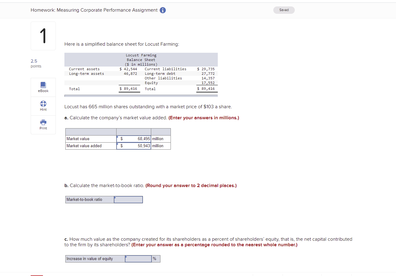 Need help with b & c Homework: Measuring Corporate Performance Assignment 9