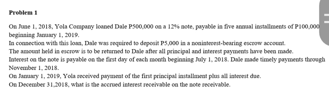 Hello, How to solve this? Problem 1 On June 1, 2018, Yola