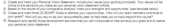 1) Create and insert your Personal Vision Statement. Include your values