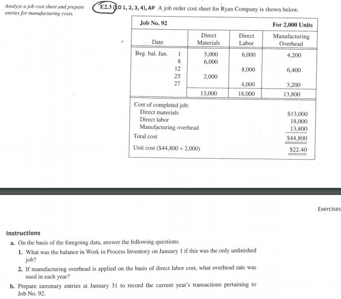 Can you help me with this question please? Analyze a job cost