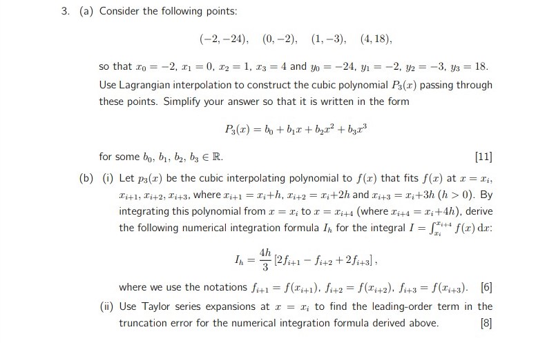 Maths Question: 3. (a) Consider the following points: (-2, -24). (0, -2),