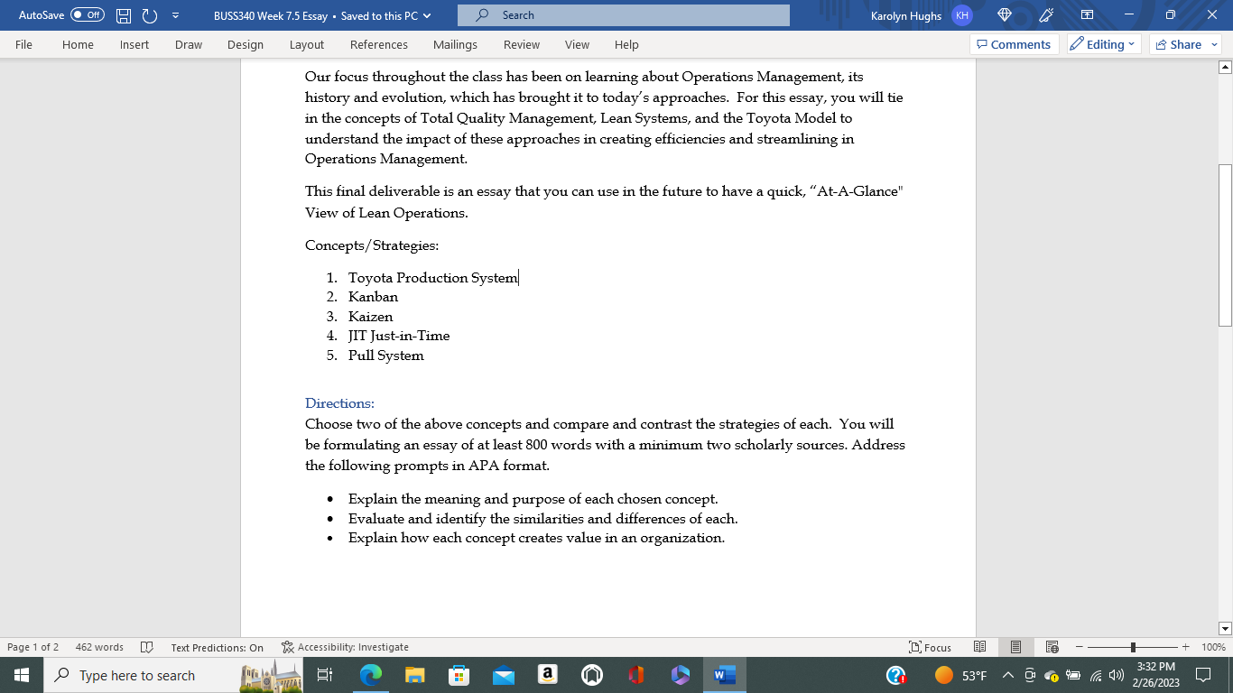  X AutoSave O Off) BUSS340 Week 7.5 Essay . Saved to