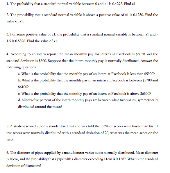 and 21 is 0.4292. Find z1. 2. The probability that a standard