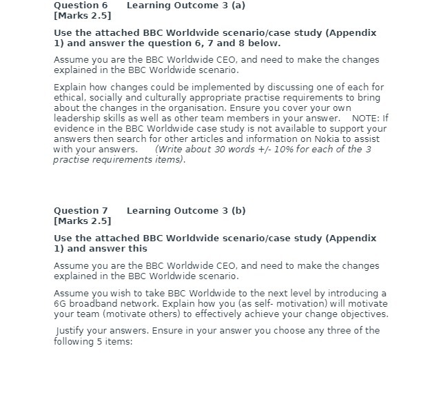 BBC Worldwide scenario/case study (Appendix 1) and answer the question 6, 7