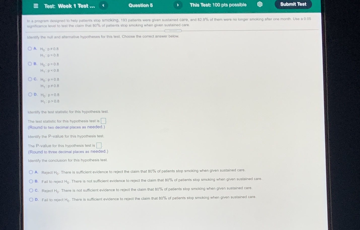 Test: Week 1 Test ... Question 5 This Test: 100 pts