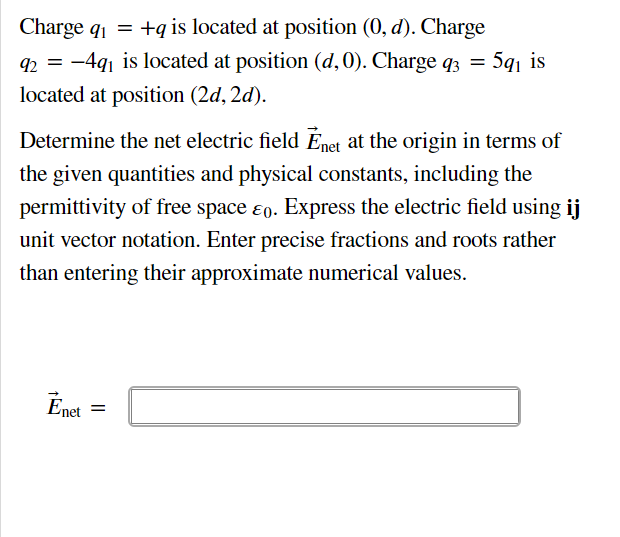 92 = 4q] is located at position ((3,0). Charge 43 = Sql