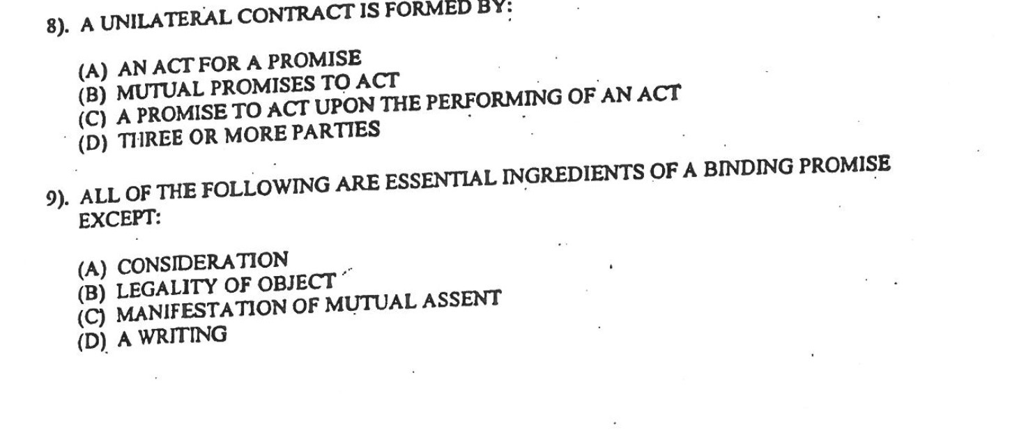 ) AN ACT FOR A PROMISE ( B ) MUTUAL PROMISES TO