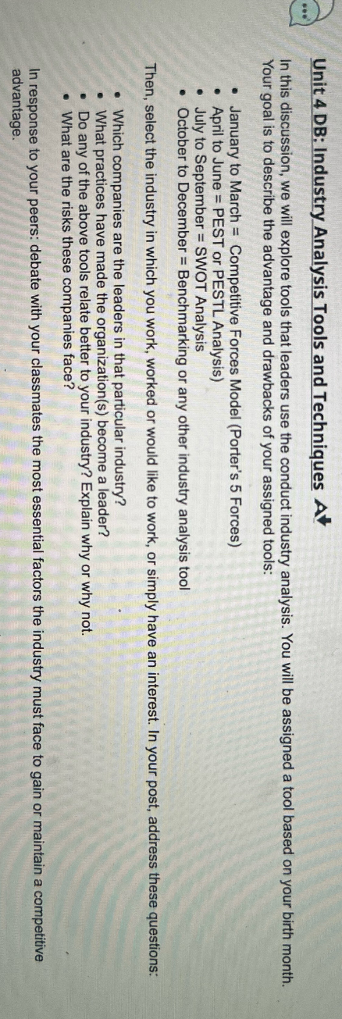  Unit 4 DB: Industry Analysis Tools and Techniques AV ... In