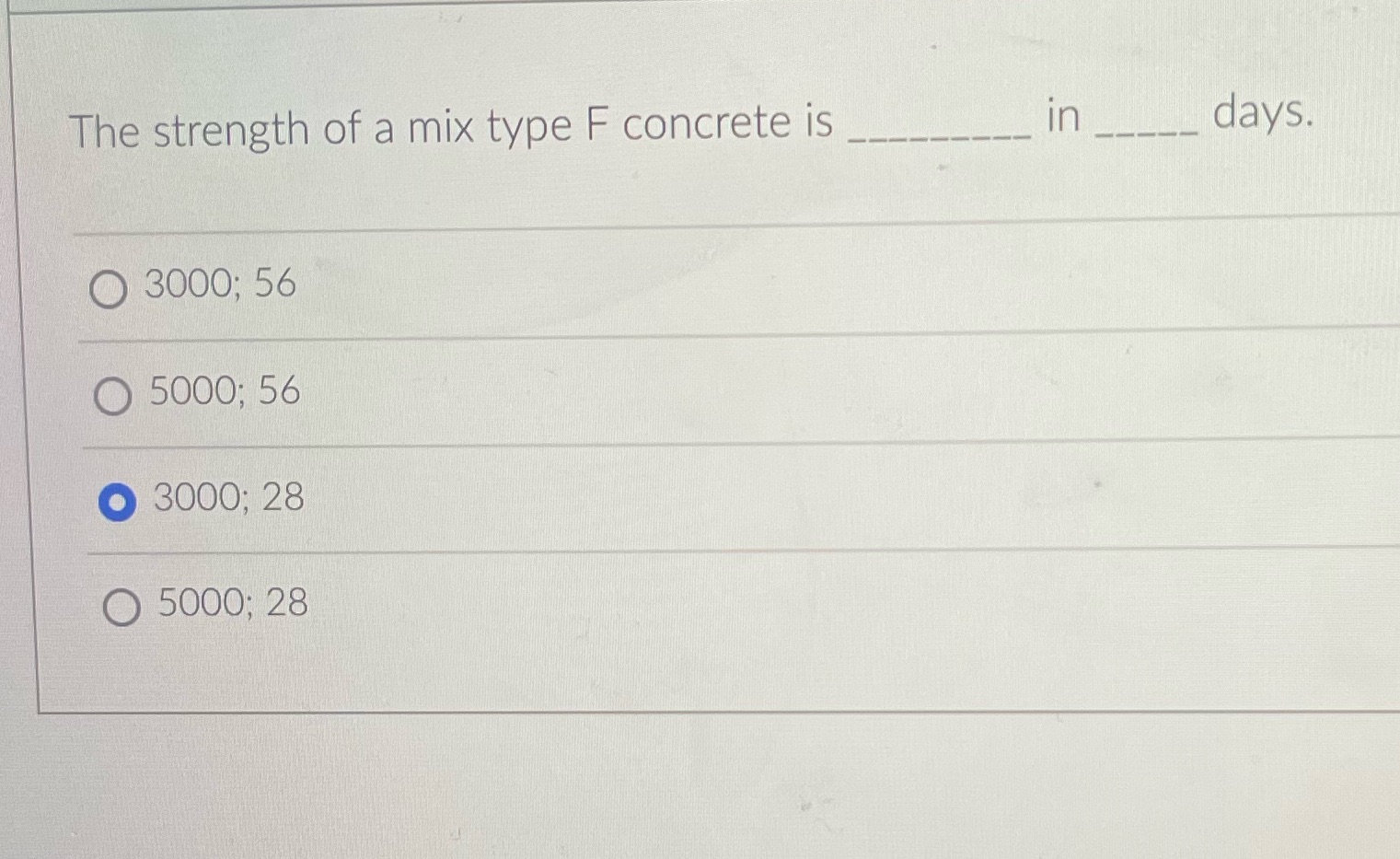 The strength of a mix type F concrete is _ 0 3000;