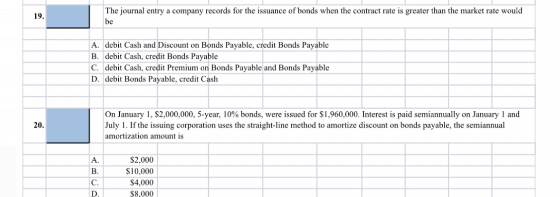 Please help me solve questions 19 & 20. 19. The journal entry