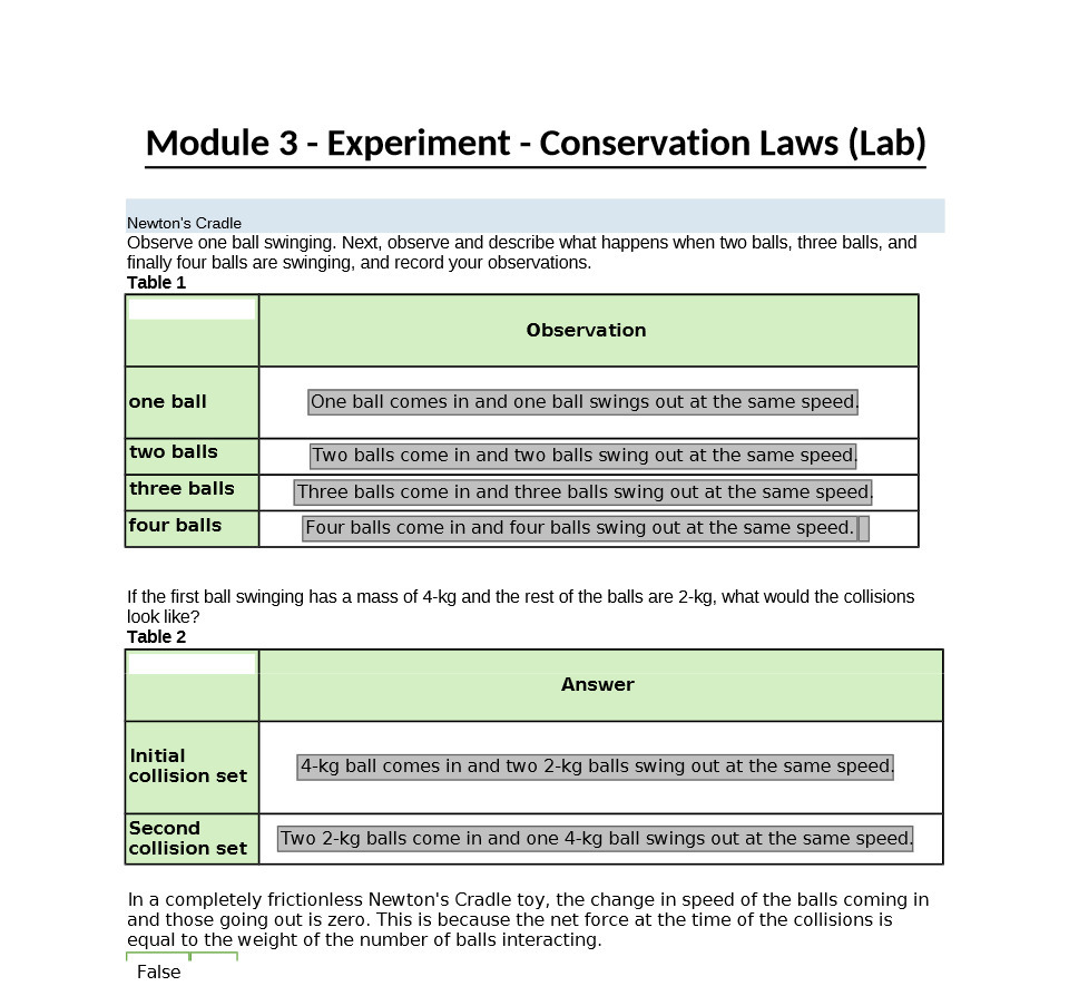  Module 3 - Experiment - Conservation Laws (Lab) Newton's Cradle Observe