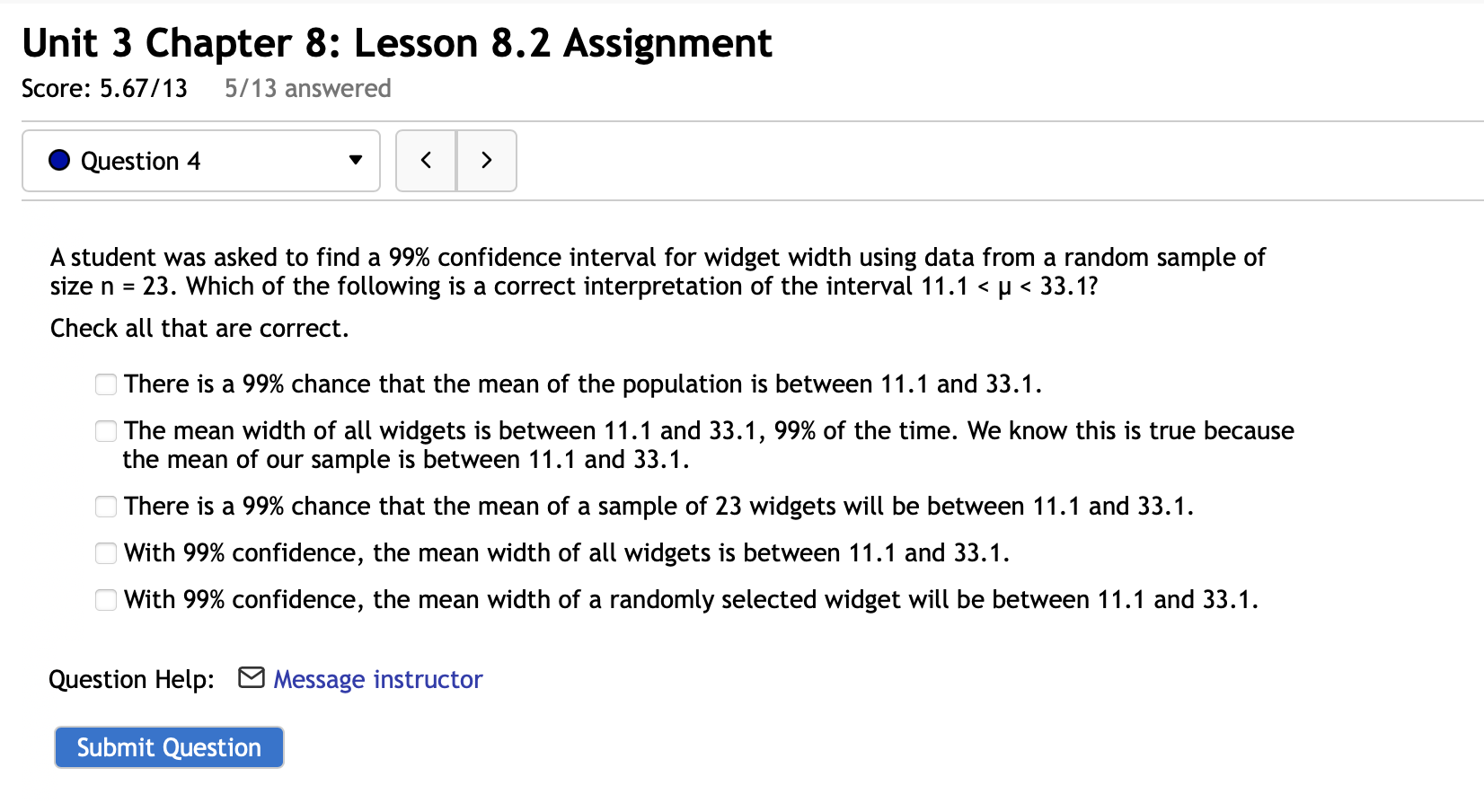 Unit 3 Chapter 8: Lesson 8.2 Assignment Score: 5.67/13 5/13 answered
