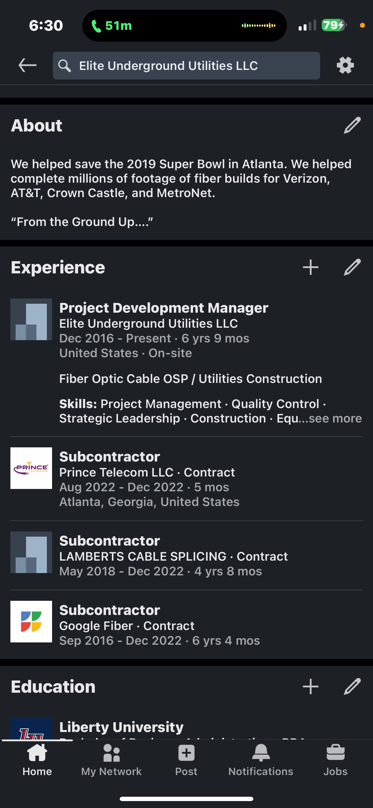 I need help creating an bio for an underground utility contractor