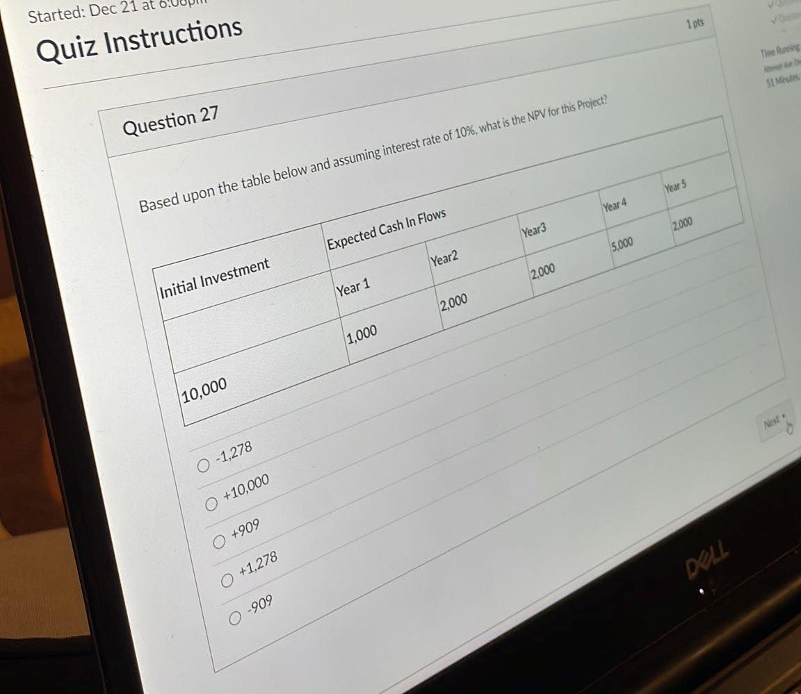  Started: Dec 21 at 6. Quiz Instructions Question 27 1 pts