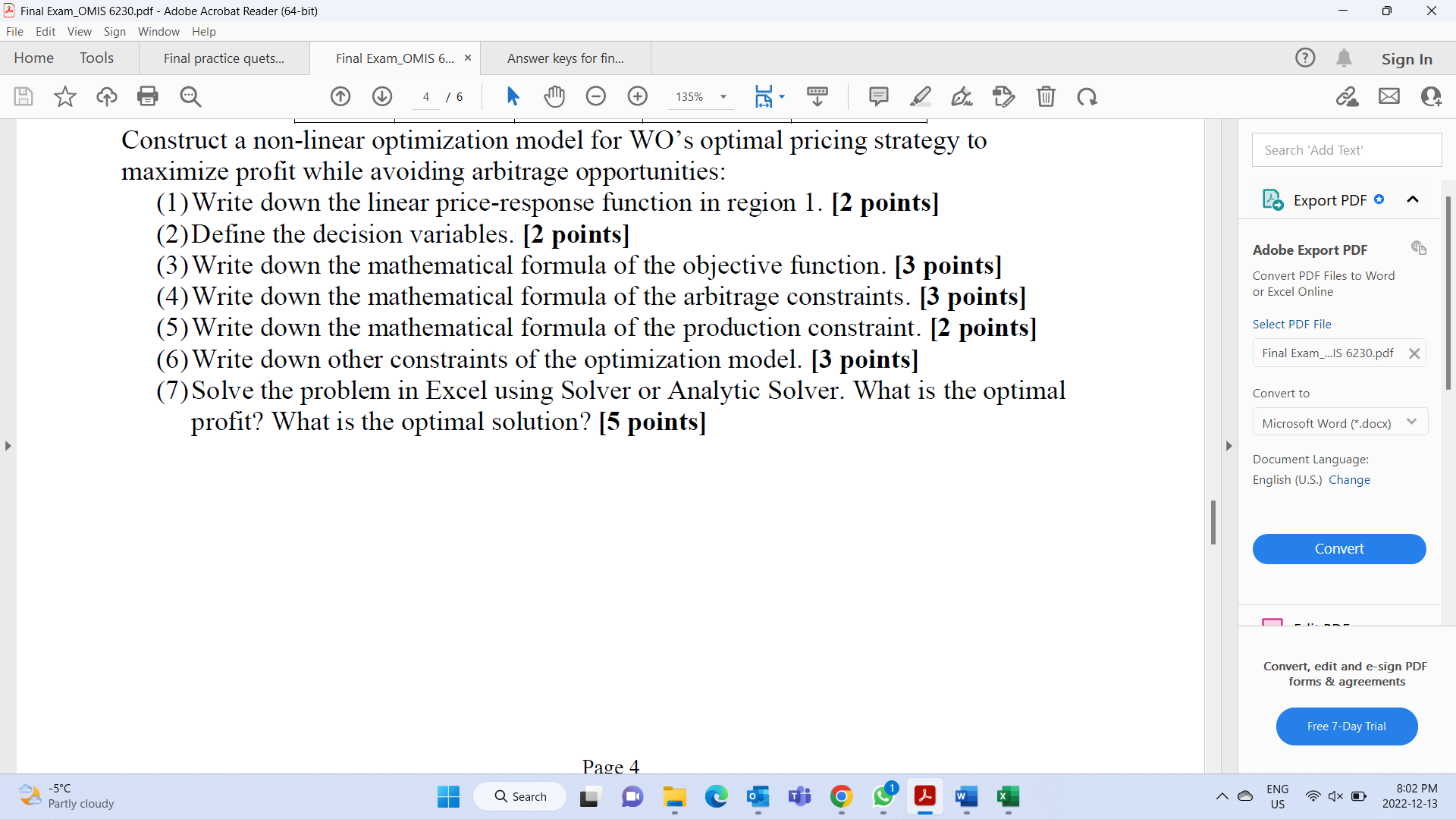 View Sign Window Help Home Tools Final practice quets... Final Exam_OMIS 6...