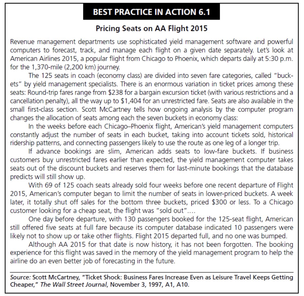 BEST PRACTICE IN ACTION 6.1 Pricing Seats on AA Flight 2015 Revenue