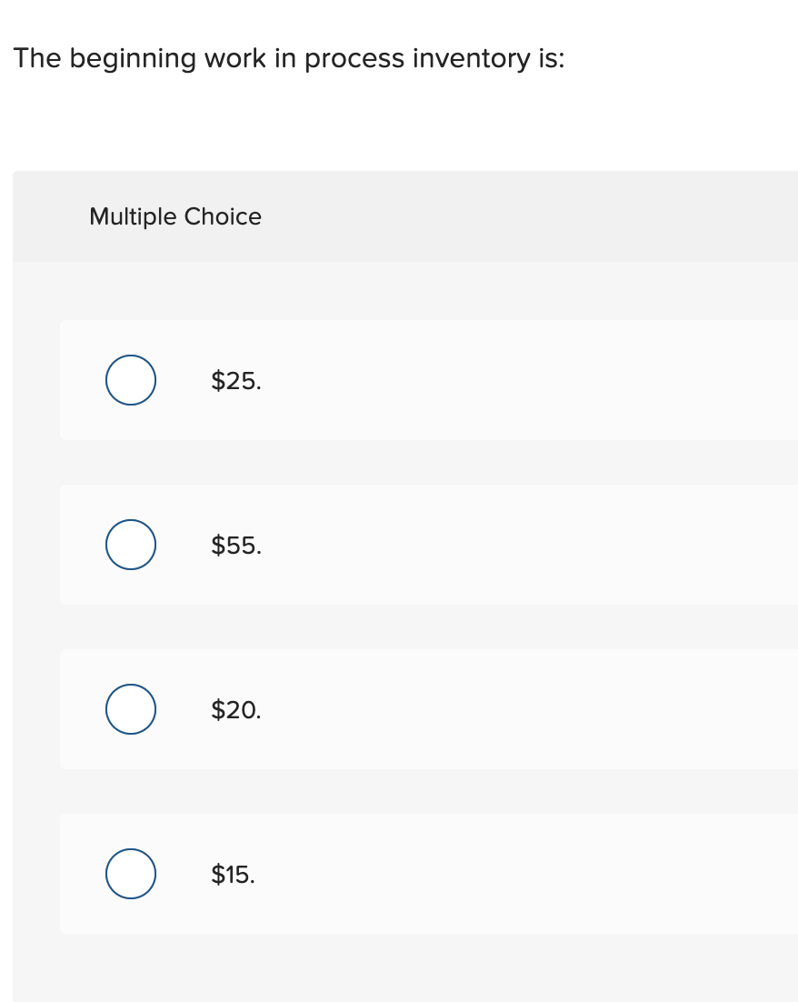 in process inventory is: The beginning work in process inventory is: Multiple