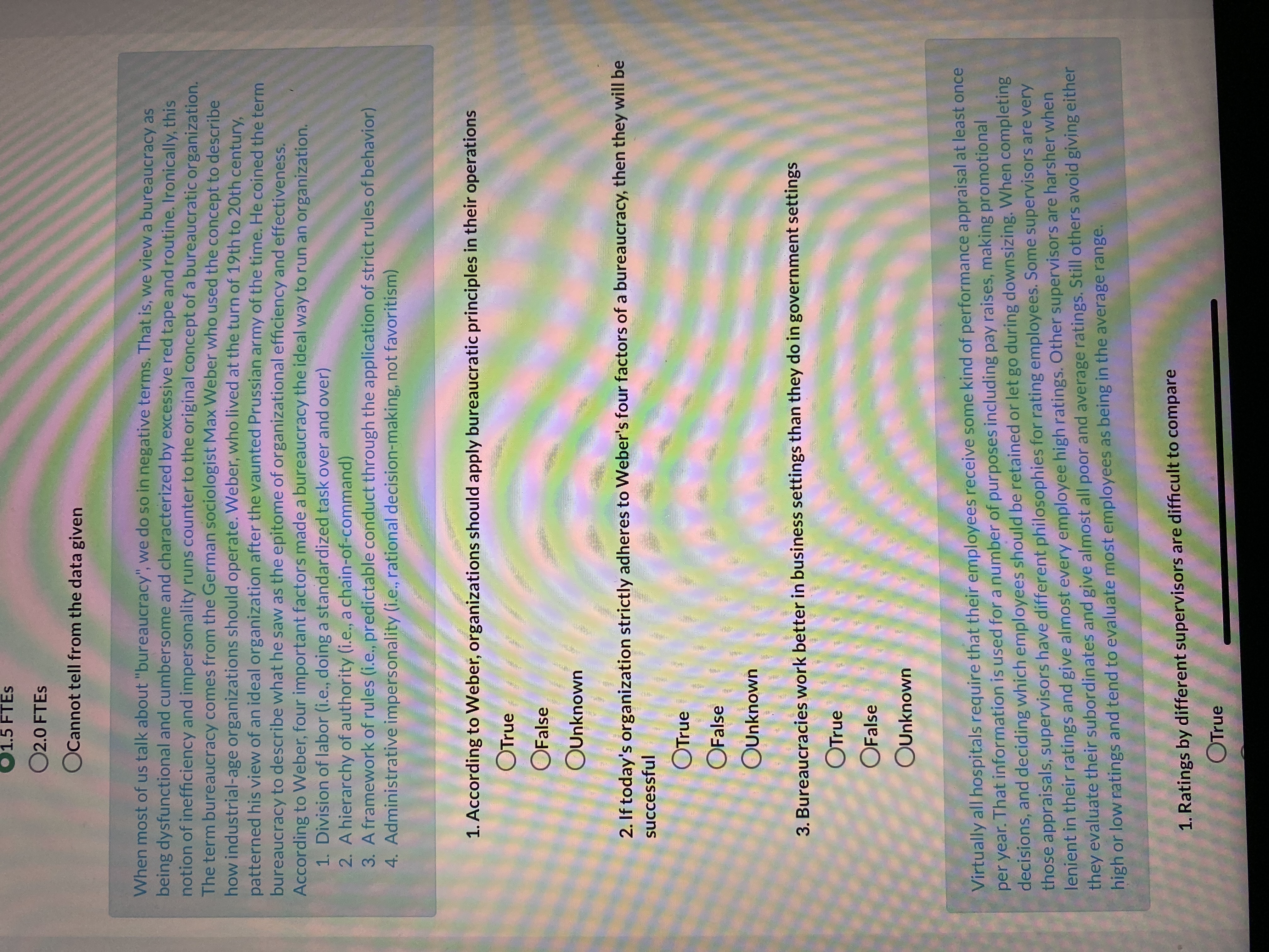  1.5 FTEs O2.0 FTEs OCannot tell from the data given When