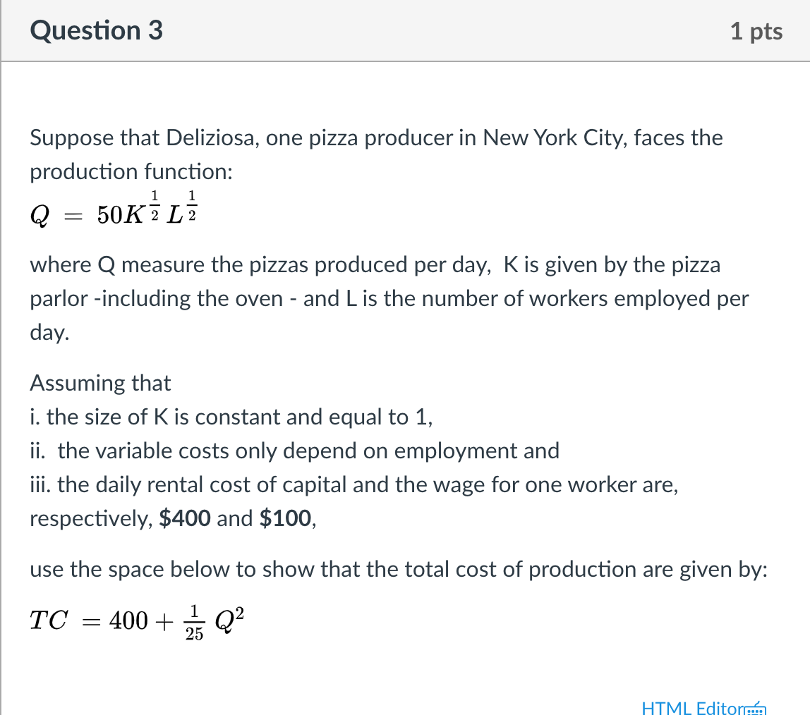 day, K is given by the pizza parlor -including the oven -